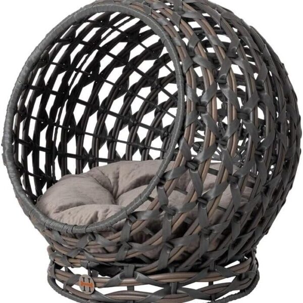 Pet Bed Wicker Frame, Plush Washable Cushion, 15" Cushion Dia, 18" H x 16.5" W, Ventilated & Portable