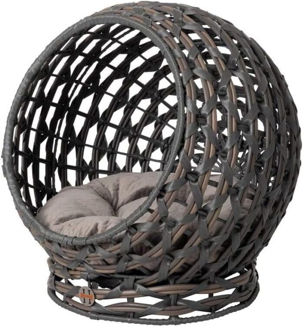 Pet Bed Wicker Frame, Plush Washable Cushion, 15" Cushion Dia, 18" H x 16.5" W, Ventilated & Portable