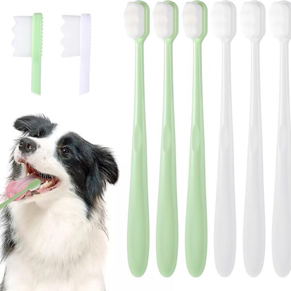 6 Pack Small Dog Toothbrush Pet Tooth Brush for Dog Cat Puppy Teeth Cleaning Ultra-Soft Wavy Bristles Tooth Brush Dental Care for Small to Large Pets, Easy Teeth Cleaning Kit (3 Green, 3 White)​