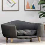 30''inch Bed Frame for Large Dogs, Modern Pet Sofa, Elevated Dog Couch Bed with Wooden Legs, Oval Small Dog Bed, Cozy Tufted Cushion Pet Furniture (Dark Gray)