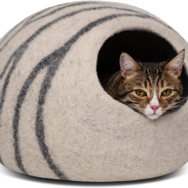Cat Cave – Premium Felt Cat Bed for Indoor Cats, Handmade 100% Wool (Light Grey, Medium)