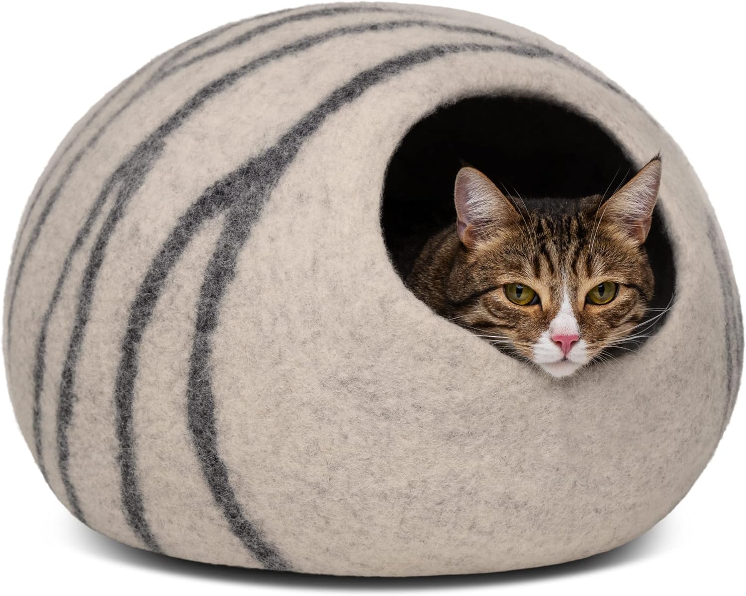 Cat Cave – Premium Felt Cat Bed for Indoor Cats, Handmade 100% Wool (Light Grey, Medium)