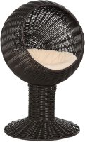 Elevated Cat Bed with Rotatable Egg Chair Pod, Cat Basket Bed with Thick Cushion, Natural Mat Grass Woven Kitty House, Coffee