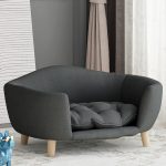 30''inch Bed Frame for Large Dogs, Modern Pet Sofa, Elevated Dog Couch Bed with Wooden Legs, Oval Small Dog Bed, Cozy Tufted Cushion Pet Furniture (Dark Gray)