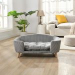 Orthopedic Dog Bed, Elevated Dog Sofa Bed for Small Dog, Supportive Foam Pet Couch Bed with Wooden Legs, Modern Pet Sofa Bed, Gray