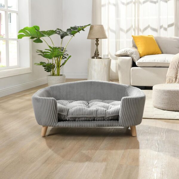 Orthopedic Dog Bed, Elevated Dog Sofa Bed for Small Dog, Supportive Foam Pet Couch Bed with Wooden Legs, Modern Pet Sofa Bed, Gray
