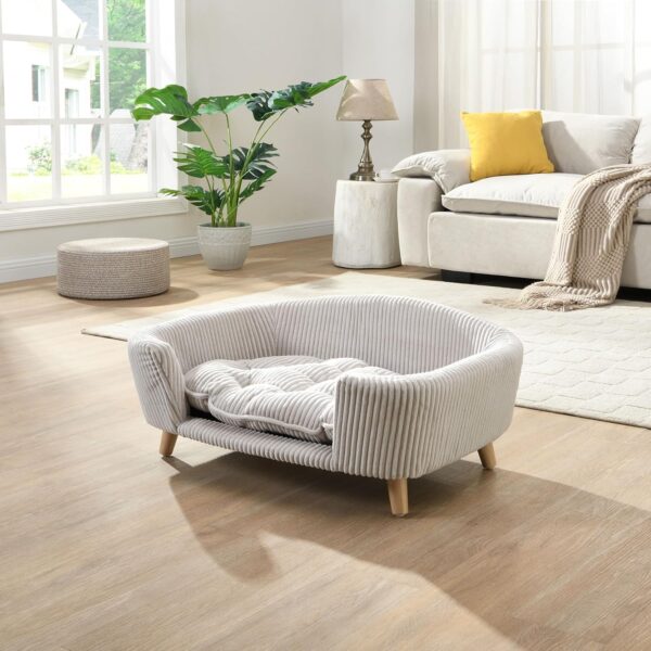 Orthopedic Dog Bed, Elevated Dog Sofa Bed for Small Dog, Supportive Foam Pet Couch Bed with Wooden Legs, Modern Pet Sofa Bed, Light Beige